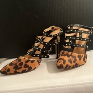 Leopard Print Studded Women's Heels